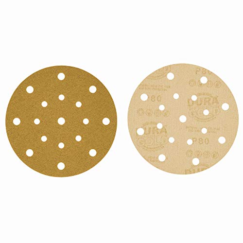 Dura-Gold 6" Gold Sanding Discs, 80 Grit, Box of 50, Hook & Loop, 17 Hole - size: 80-Grit