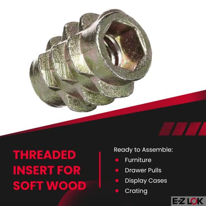E-Z LOK Knife Thread Insert for Soft Wood, Hex Flush, 10-24, 50 ct - size: #10-24 Internal Threads, 0.512" Length