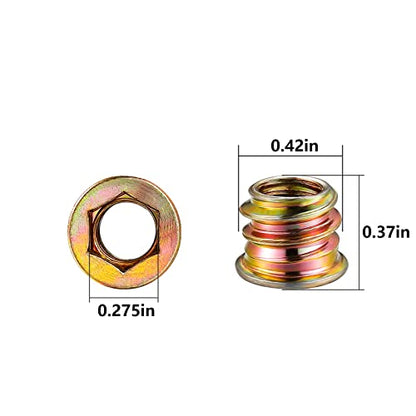 Wensilon 1/4"-10 200Pcs Threaded Insert for Wood Hex Drive Wood Inserts Furniture Nuts - size: 1/4"-10
