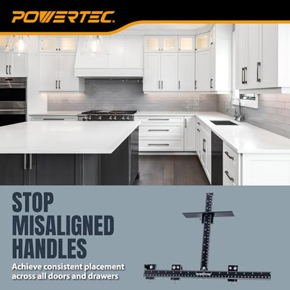 POWERTEC Cabinet Hardware Jig for Knobs & Pulls, Adjustable Drill Guide Template with 5mm Drill Bit, 1"–16" Centering Range, Metric & Imperial Scales for Cabinet Door & Drawer Installation (72427) - style: Cabinet Hardware Jig for Knobs & Pulls