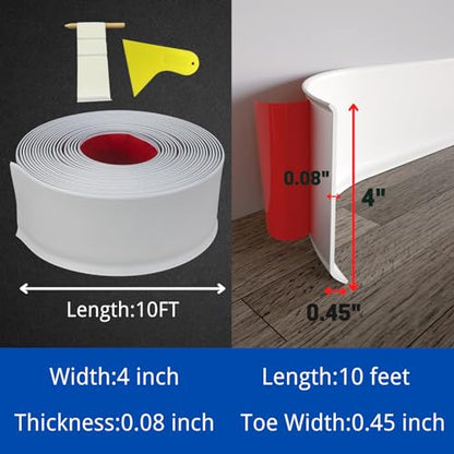 COUKIU Peel and Stick Rubber Baseboard Trim, 4 Inch x 10 Feet, White, S100 - color: White, size: 4in x 10ft