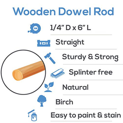 Dowel Rods Wood Sticks Wooden Dowel Rods - 1/4 x 6 Inch Unfinished Hardwood Sticks - for Crafts and DIYers - 100 Pieces by Woodpeckers - size: 1/4" x 6" Dowels