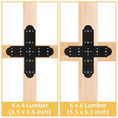 14'' X12.5'' Cross Mending Plate, Heavy Duty Cross Mending Bracket Frame Connector for Repairing Fixing Connecting Wood Beam, Black 1 Pcs
