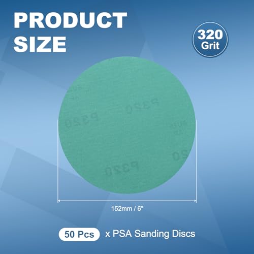 50Pcs 6" PSA Sanding Discs 320 Grit Polyester Film Green - size: 6 Inch-320 Grit