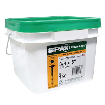 SPAX 3581821001270 3/8 x 5 T-Star Washer Head HCR (High Corrosion Resistant) (Exterior) PowerLag Screw (150 Pieces per Pail) - size: 3/8 x 5"