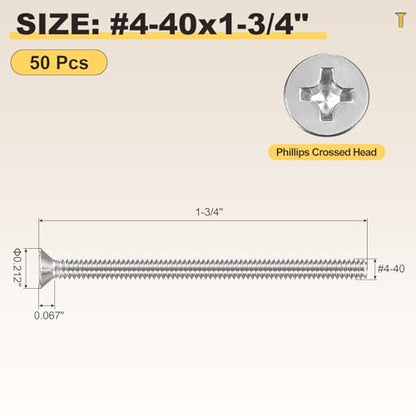 METALLIXITY #4-40x1-3/4 Phillips Flat Head Bolts 304 Silver 50Pcs - color: Silver, size: #4-40x1-3/4"
