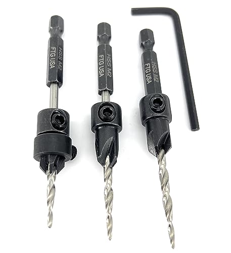 FTG USA 3 Pc #6 (9/64") Countersink Drill Bit Set with Tapered Drill Bits - size: #6, style: Same Sort 3 Pc