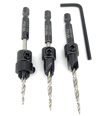 FTG USA 3 Pc #6 (9/64") Countersink Drill Bit Set with Tapered Drill Bits - size: #6, style: Same Sort 3 Pc