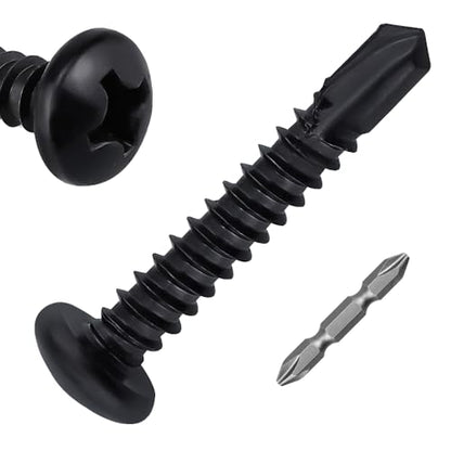 150pk #6 x 1 Black Pan Self-Drilling Sheet Metal Screws, 410 SS + Bit - size: #6 x 1"