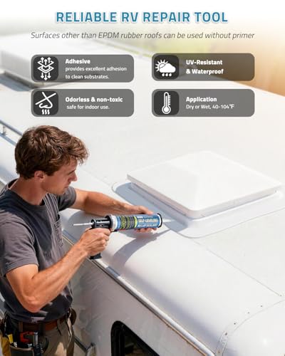 PAULINN Self Leveling Lap Sealant White, RV Roof Sealant for Camper Repair, RV Caulking, Rubber Roof EPDM, Flexible, UV & Waterproof, no Smell and Safe for RV Indoor use, 4 Packs