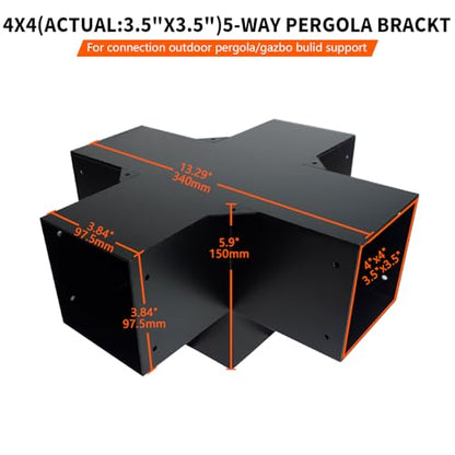 5-Way Pergola Coner Bracket,Galvanized Steel Woodwork Bracket for 4" x 4“(3.5" x 3.5”) Lumber,Metal DIY Bracket for Outdoor Gazebos,Porchs with Screws - 1Pack - size: 4"x4" 1pcs, style: 5-way Conrner Bracets