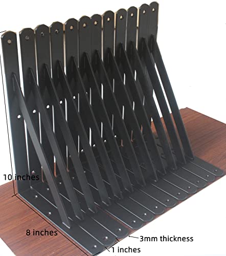 4 Pack L10 x H 8" Black Heavy Duty Shelf Brackets with Screws Metal Shelf Brackets Shelf Support Angle Brackets for Shelves L Brackets Heavy Duty Floating Shelf - size: 10''x8'', style: 4 Pack-Black