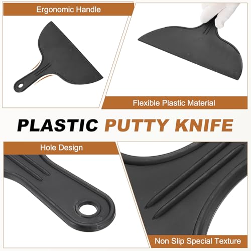 HARFINGTON 5pcs Putty Knife Scraper 10" Width Flexible Plastic Black - color: Black, size: 10"