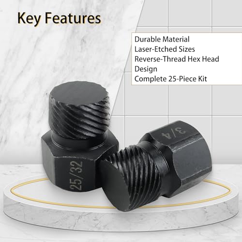 25Pc Screw Extractor Set for Stripped/Broken Bolts Nuts & Studs