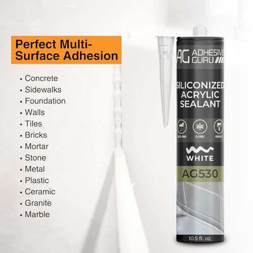 Adhesive Guru AG530 Siliconized Acrylic Sealant (12x10.5 fl oz), Waterproof Paintable Caulk for Bathtubs, Windows, Showers, Indoor Outdoor Caulking Weatherproof, White - 12 Pack - style: 12 Pack
