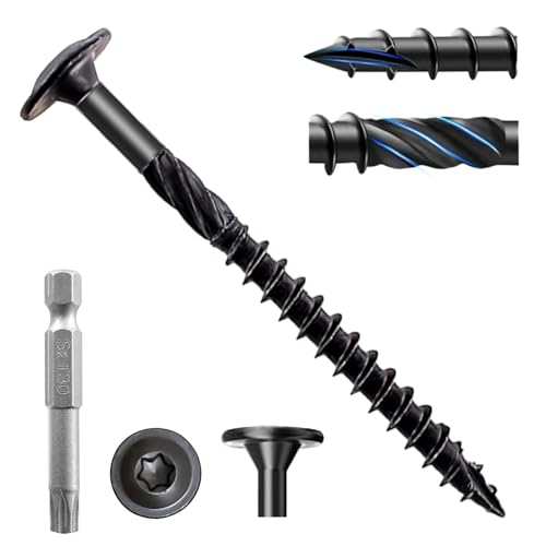 50Pcs Lag Screws #14 x4 Structural Wood Screw Heavy Duty Construction Screw Star Drive Rust Resistant Washer Head Black Coated for Exterior Wood/Lag/Timber Screws with T30 Star Bit - size: 4 Inch