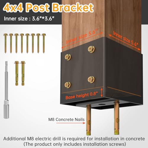 4x4 Post Base for Concrete with Hidden Anchor & Raised Base Design - size: 4x4 post base (4 PCS)