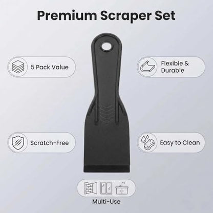 5-Pack Plastic Putty Knife Set, Flexible Scraper Tools for Spackling, Drywall Repair, Caulking, Surface for Delicate Surfaces
