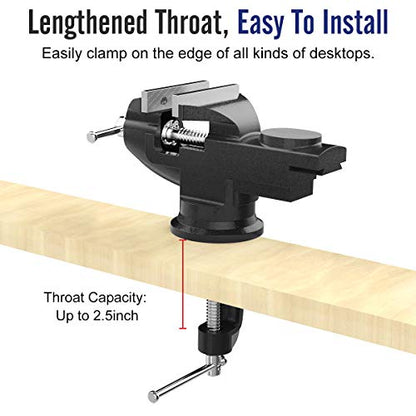 Housolution Universal Table Vise 3 Inch, 360°Swivel Base Bench Clamp - color: Black