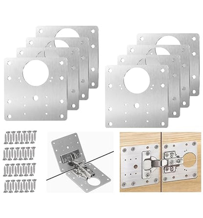 8PCS Cabinet Hinge Repair Plate Stainless Steel Hinge Repair Brackets Kit for Kitchen Cupboard Door with Fixing Screws