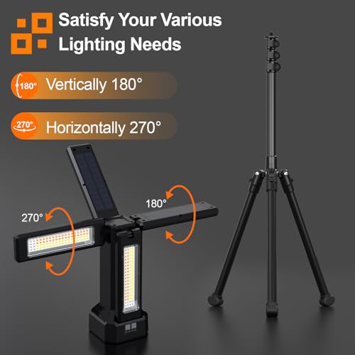 13200mAh Rechargeable Solar Work Light with Folding Stand and Carrying Bag, AODOO 8000 Lumen Stepless Dimmable , White/Warm/Nature White/RED(SOS) with Detachable Tripod (Black) - color: Black