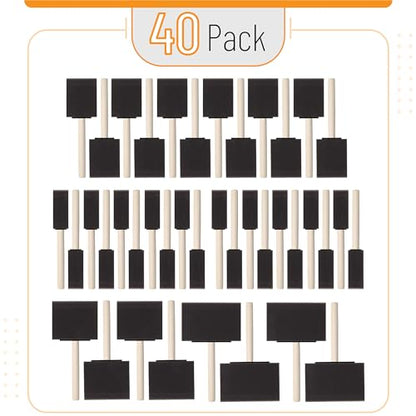 Bates- Foam Paint Brushes, 1”, 2”, 3" & 4”, 40 Pack Wooden Handle - color: Black, size: 1”, 2”, 3” & 4”, 40 Pack
