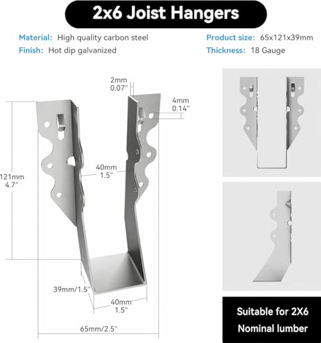 2X6 Joist Hanger 18 Gauge LU26 Galvanizing - size: 25 Pcs 2x6, style: Galvanized Joist Hanger