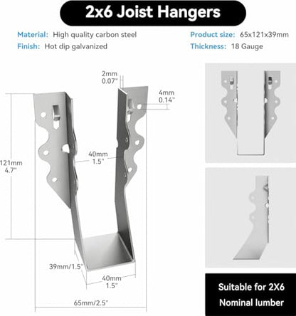 2X6 Joist Hanger 18 Gauge LU26 Galvanizing - size: 25 Pcs 2x6, style: Galvanized Joist Hanger