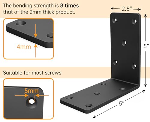 5x5x2.5“ Heavy Duty L Brackets , 4mm Thick Angle Bracket (8PCS) - size: 8 Pack