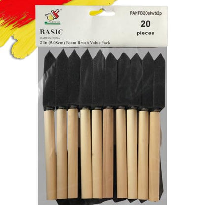 Foam Paint Brush Set 2 inch, 20 Pack with Wood Handles - size: 2" - 1 Pack