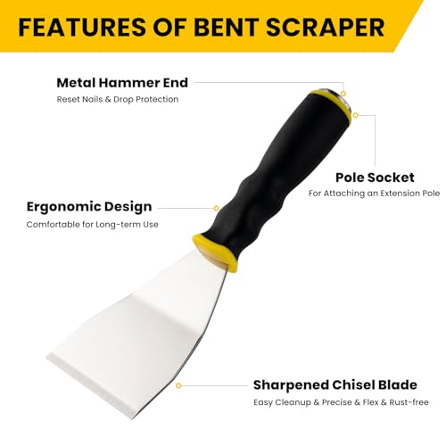Mister Rui 3" Heavy Duty Bent Scraper, Hammer End with Pole Socket - color: Yellow