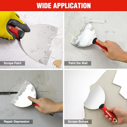 Goldblatt 6" Putty Knife, Stainless Steel Scraping Paint, Putty Knife Scraper with Hammer End, Soft Grip, Perfect for Drywall Repairing and Finishing - size: 6 Inch