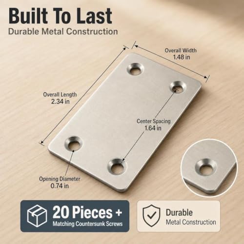 20 Pcs Stainless Steel Mending Plates, Wood Joint Repair Brackets