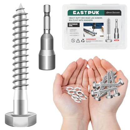 (20Sets) 1/4 20 Bolt, 1/4" x 2" Hex Head Lag Screws, Heavy Duty Lag Bolts with Washers, 304 Stainless Steel 18-8, 1/4 Bolt for Wood, Partial Thread - size: 1/4" x 2"