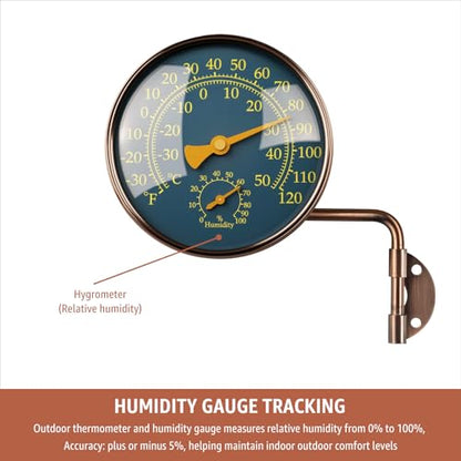 4" Outdoor Thermometer & Humidity Gauge, Brass Analog Dial
