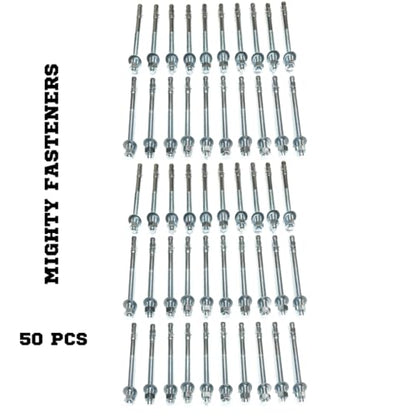 MIGHTY FASTENERS Zinc-Plated Steel Wedge Anchors, 1/2" X 7" - Heavy-Duty Mounting Bolts for Concrete - 50 Pack - size: 1/2" X 7"