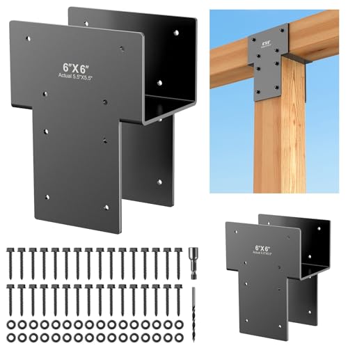4-Pack 6x6 Post Cap Tie Brackets (Actual 5.5"x5.5"), Ultra-Heavy Duty 3.5mm Stainless Steel Pergola Brackets, Rustproof Post to Beam Connector Hardware for Gazebo, Deck, Patio Construction (Dark Gray) - size: Standard 6X6"(Actual5.5X5.5"）