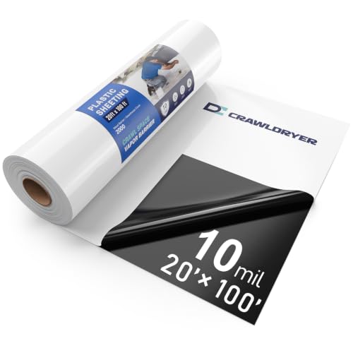 Crawl Space Vapor Barrier - 10 mil (20' x 100'), Thick Plastic sheeting, Drop Cloth Moisture Barrier Covering for Crawl Space Encapsulation, Blackout Plastic Painters Tarp, Black and White Panda Film - size: 10 Mil 20' x 100'