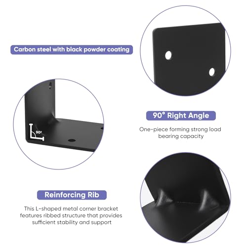 6x6x3 Corner Brackets 4-Pack, Reinforced Angle Support for Wood - size: 6''X6''X3'' 4P