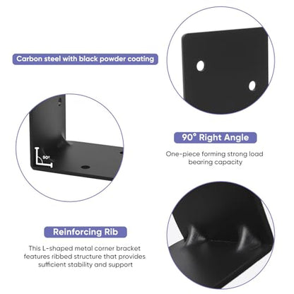 6x6x3 Corner Brackets 4-Pack, Reinforced Angle Support for Wood - size: 6''X6''X3'' 4P