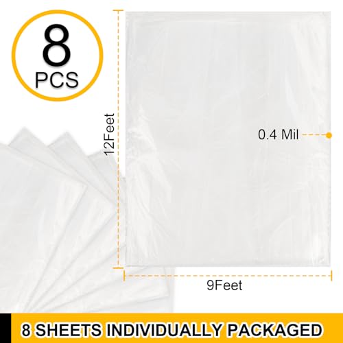 ZENOWICK 8 Pack Plastic Drop Cloth, 9x12 Ft Plastic Sheeting for Painting