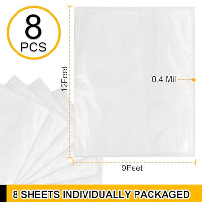 ZENOWICK 8 Pack Plastic Drop Cloth, 9x12 Ft Plastic Sheeting for Painting