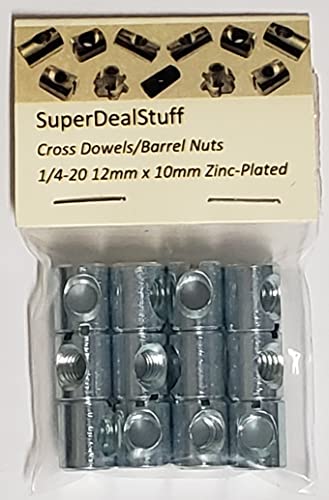 (12) Cross Dowels/Barrel Nuts - 1/4-20 12mm X 10mm Zinc-Plated CNC