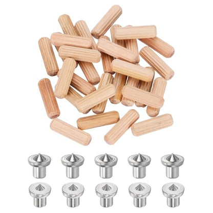 uxcell 250Pcs Wood Dowel Pins, 3/16" x 25/32" Wooden Dowel Rods Straight Grooved Pins with 10Pcs Solid Hollow Dowels Tenon Center Transfer Plugs for Furniture Woodworking DIY Project - size: 3/16" x 25/32" Dowel