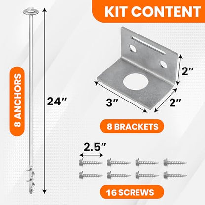 Ground Anchors Screw In - 24" Set of 4,6,8 with Brackets and Drill Bit - Earth Anchors - Mobile Home Anchors - Storage Shed Anchor Kit - Swing Set Anchors for Metal Swing Set - Playset Anchors - Ties - style: 8 X 24"