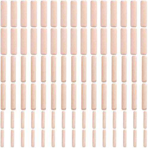 90 Pcs 3 Size Wooden Dowels Assorted, M6 M8 M10 Fluted Wood Dowel Pins, Hard Wood Grooved Plug, Furniture Woodwork Straight Grooved Dowel for Crafts, Furniture, DIY, Carpentry (1/4"+5/16"+3/8")