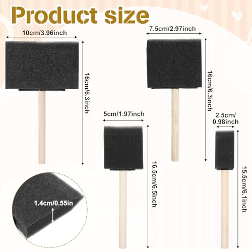 4 Pcs Foam Brush, 4 Size Sponge Paint Brush with Wood Handle, Lightweight Foam Paint Brushes for Staining, Crafting (1/2/3/4 inch)