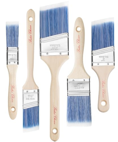 Bates- Paint Brushes Set, 5 Pack, 1"/1.5"/2"/2.5", Flat & Angled Paint Brushes for Walls, Treated Wood Handle, Stainless Steel Ferrule - color: Wood Handle Angle/Flat, size: 5 Pack, 1", 1.5", 2.5", 2"