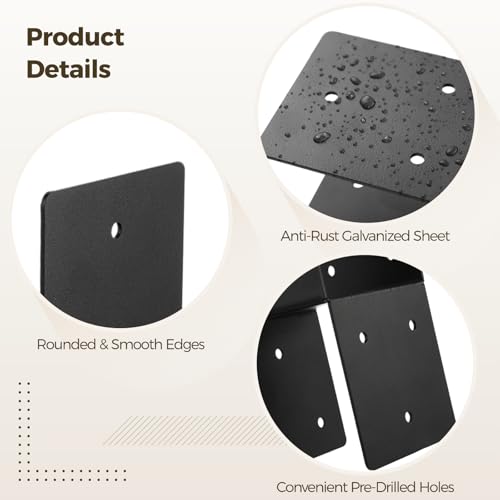 4 PCS Heavy Duty Post Cap Tie Brackets, 4x4 (Actual 3.5"x3.5") Pergola Brackets, Heavy Duty Galvanized Metal Bracket, Wood Post Beam Connector for Gazebo Deck Patio Pergola Construction (4x4-4PCS) - color: 4x4-4PCS