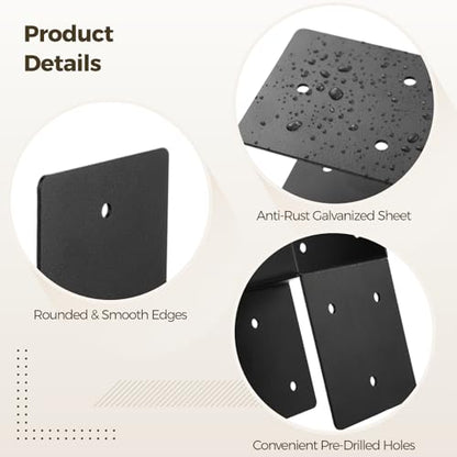 4 PCS Heavy Duty Post Cap Tie Brackets, 4x4 (Actual 3.5"x3.5") Pergola Brackets, Heavy Duty Galvanized Metal Bracket, Wood Post Beam Connector for Gazebo Deck Patio Pergola Construction (4x4-4PCS) - color: 4x4-4PCS
